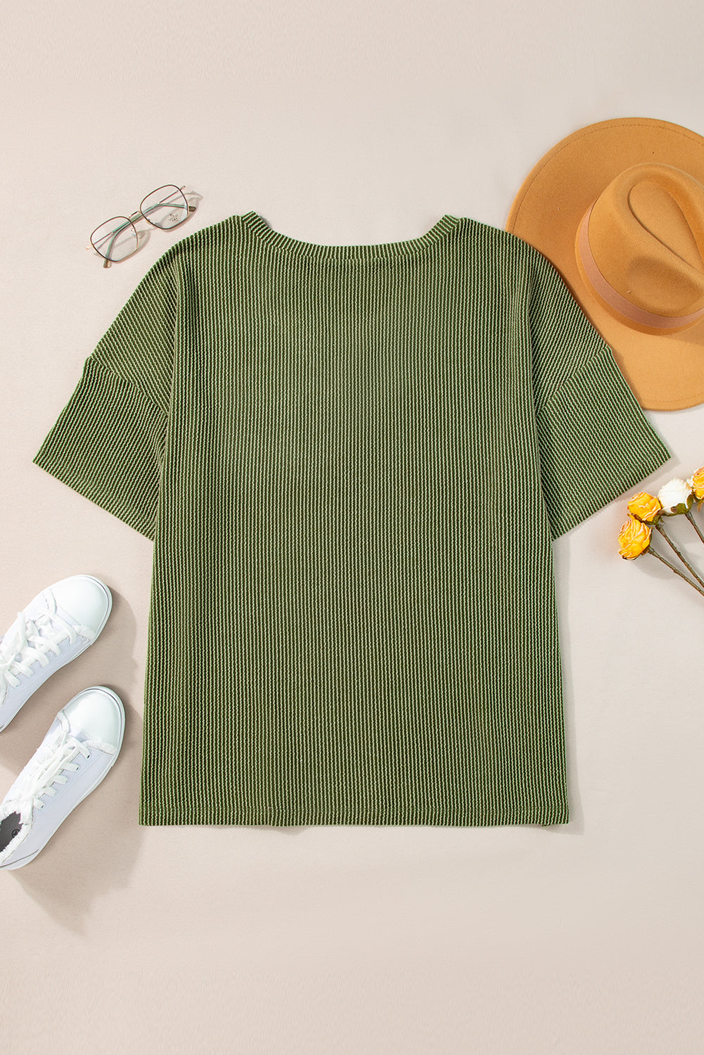 Black Textured V-Neck Dropped Shoulder Plus T-Shirt