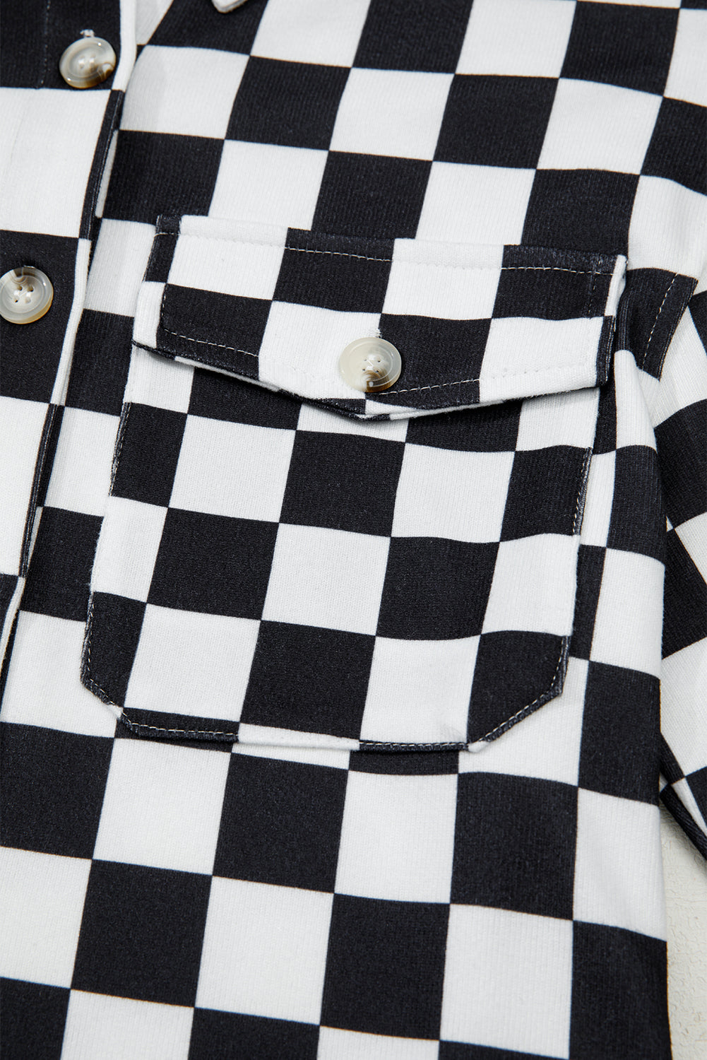 Khaki Checkerboard Flap Pocket Button Front Shacket