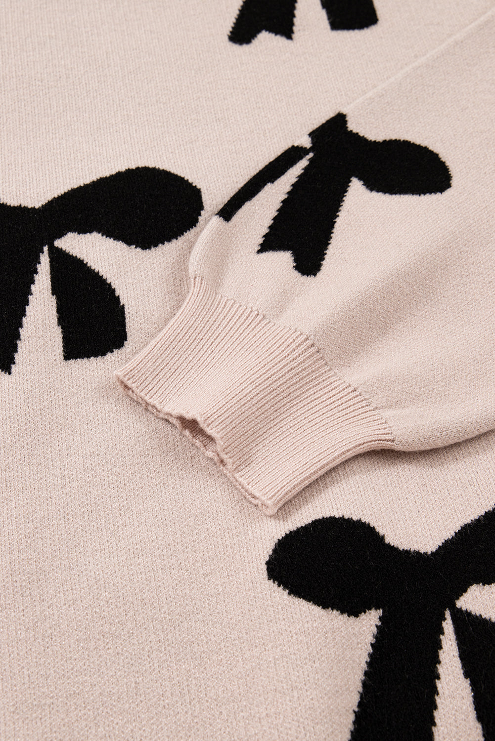 Bright Pink Pearl Embellished Bow Pattern Loose Sweater
