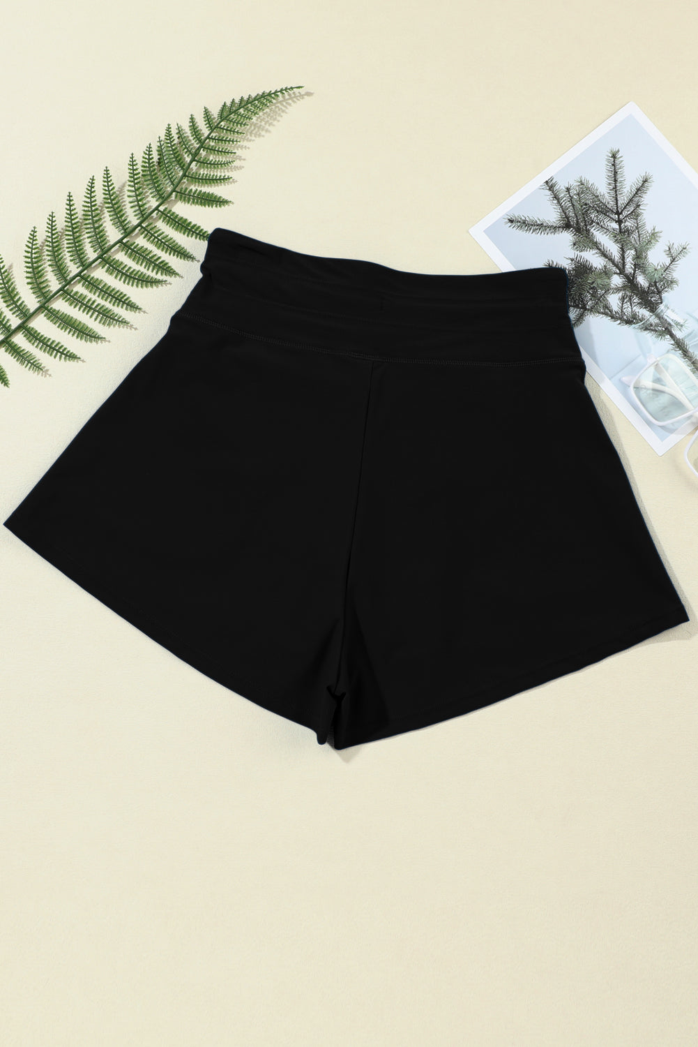 Black Drawstring Wide Leg Swim Shorts