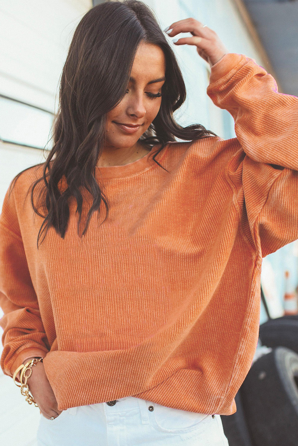 Grass Green Ribbed Corded Oversized Sweatshirt