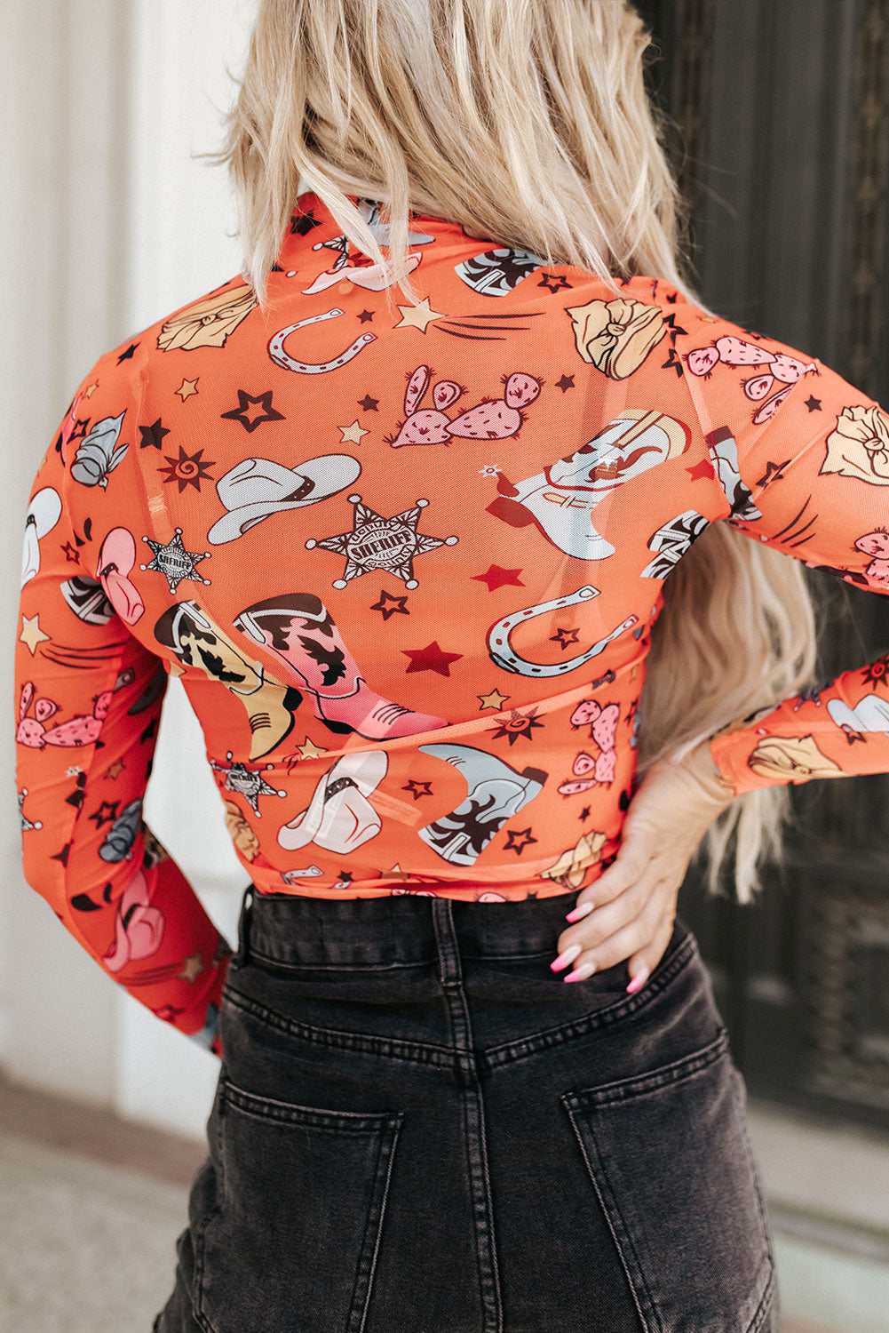 White Rodeo Bound Printed Long Sleeve Bodysuit