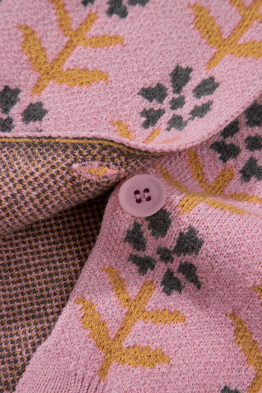Pink Floral Button Down Ribbed Banded Cardigan Sweater