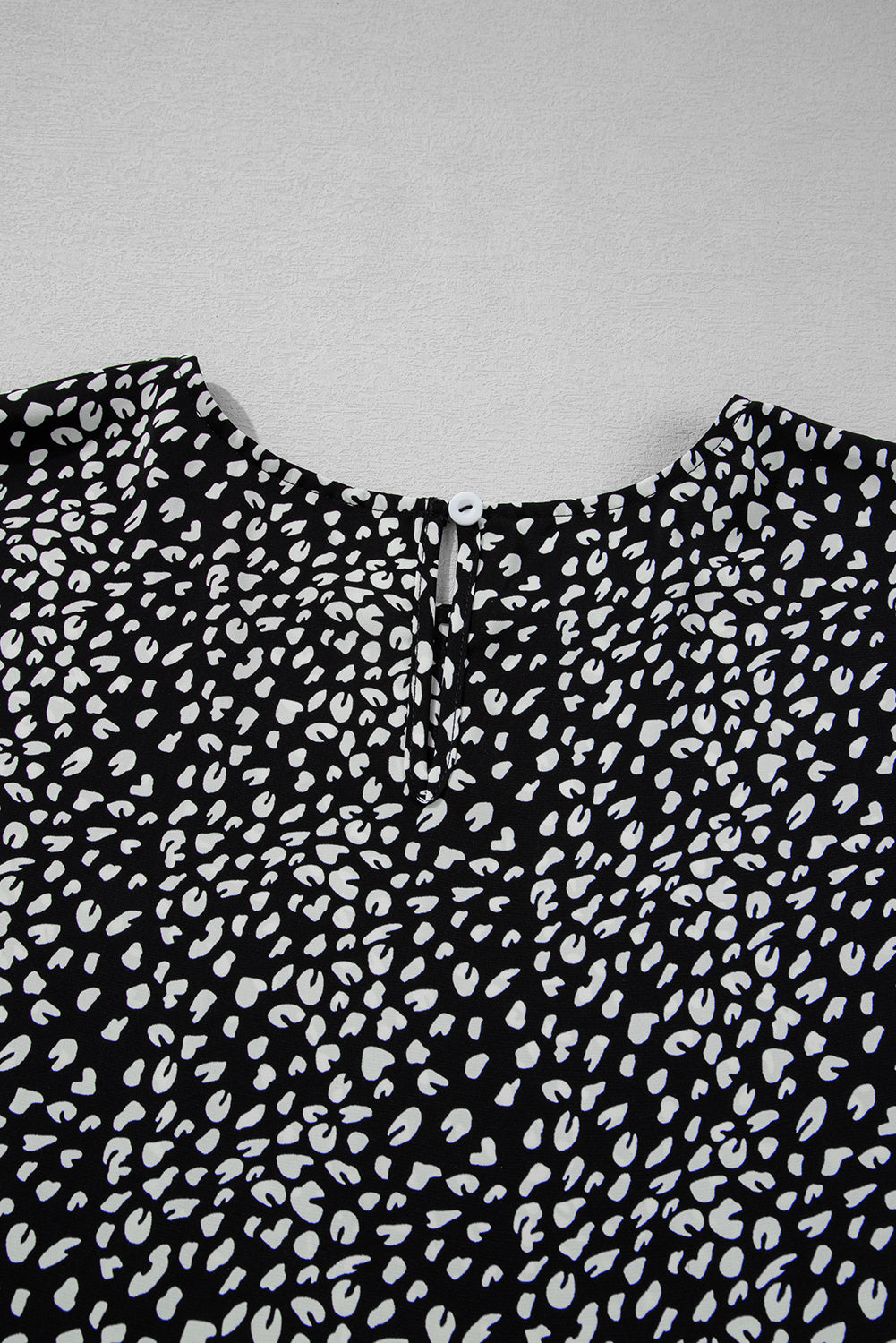 Black Leopard Print Ruffled Short Sleeve Keyhole Back Tiered Flowy Plus Size Blouse