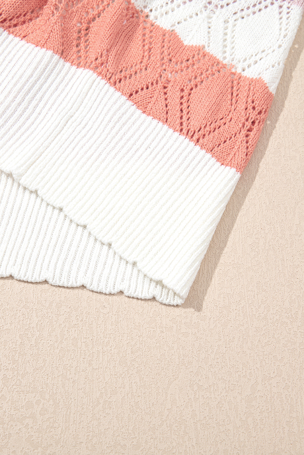 Rose Stripe Colorblock Hollowed Knit Scallop Edge Sweater Vest