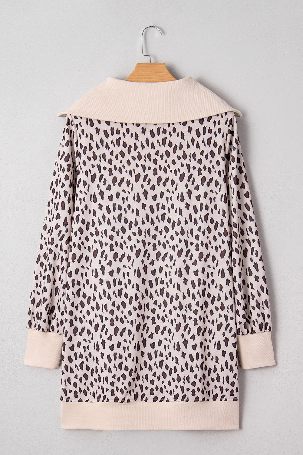 Khaki Leopard Print Zip up Collar Patchwork Shift Mini Dress