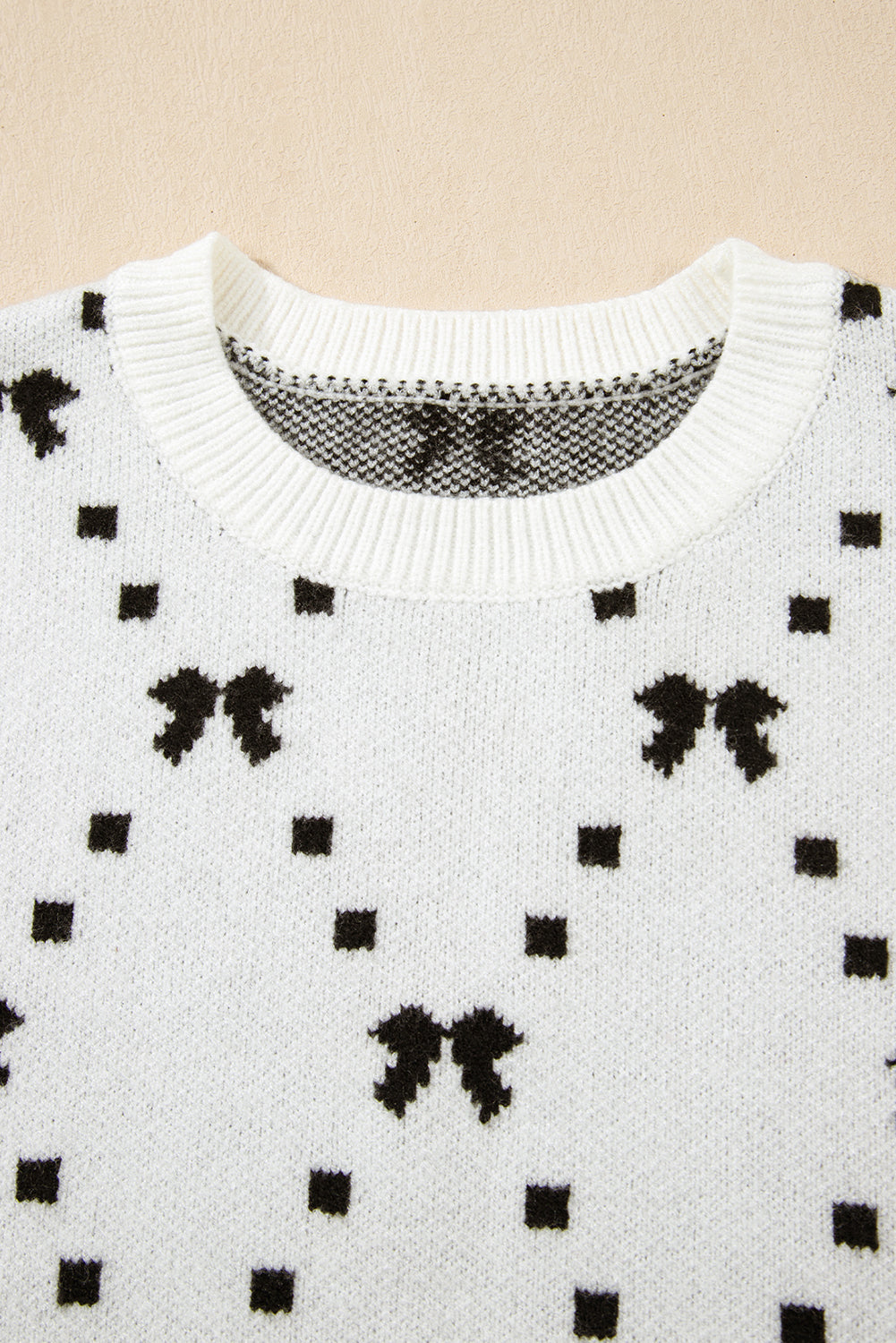 Black Preppy Vibes Bow Print Zipped Collar Sweater Tee