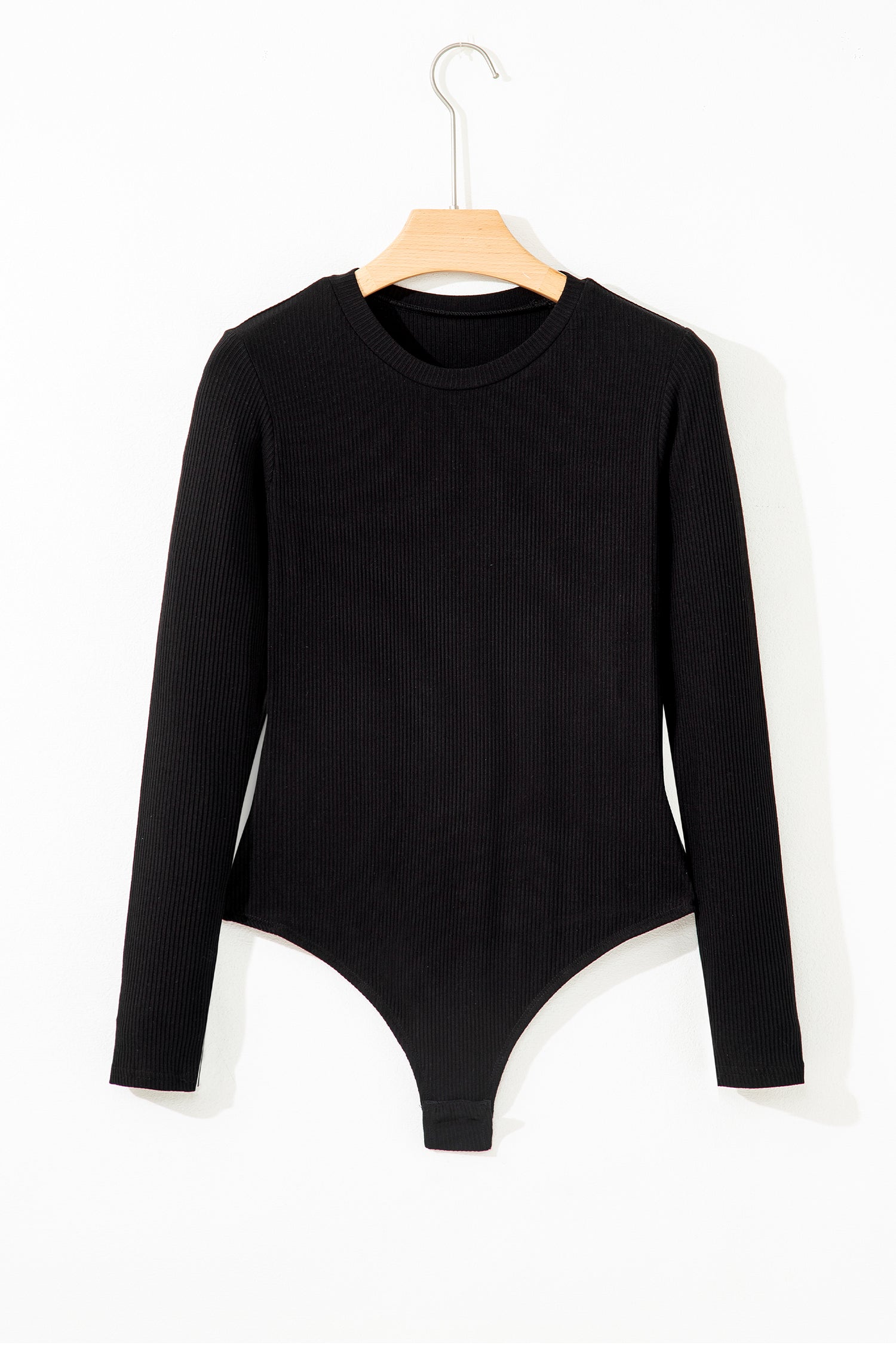 White Ribbed Long Sleeve Crew Neck Solid Color Bodysuit