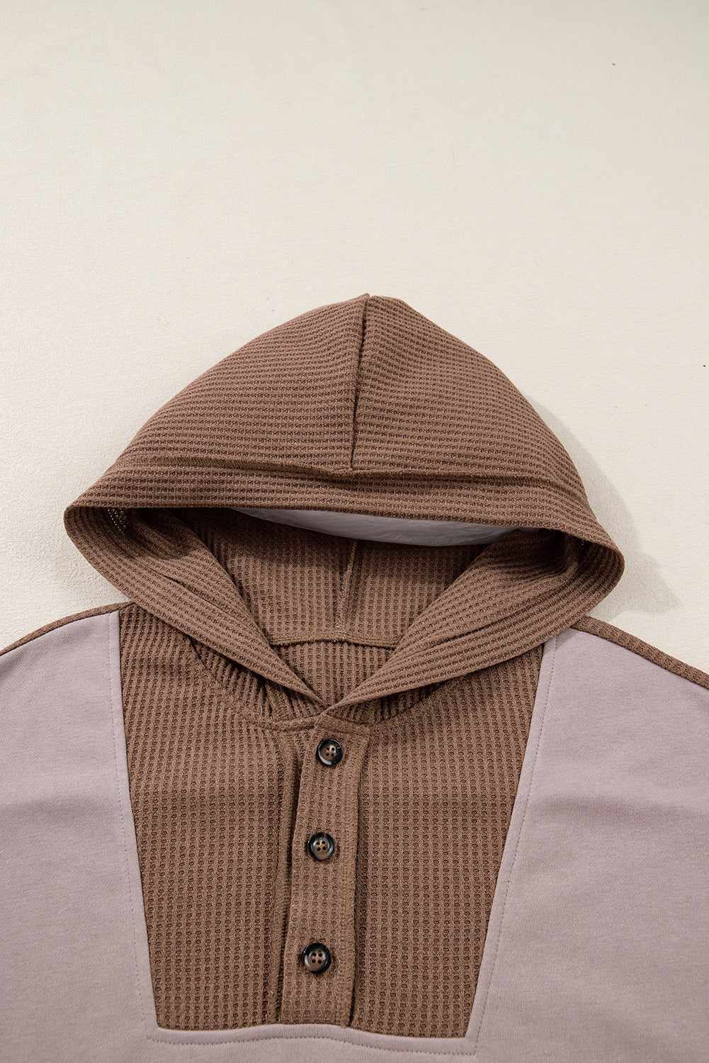 Goat Waffle Contrast Patchwork Plus Size Pocketed Hoodie