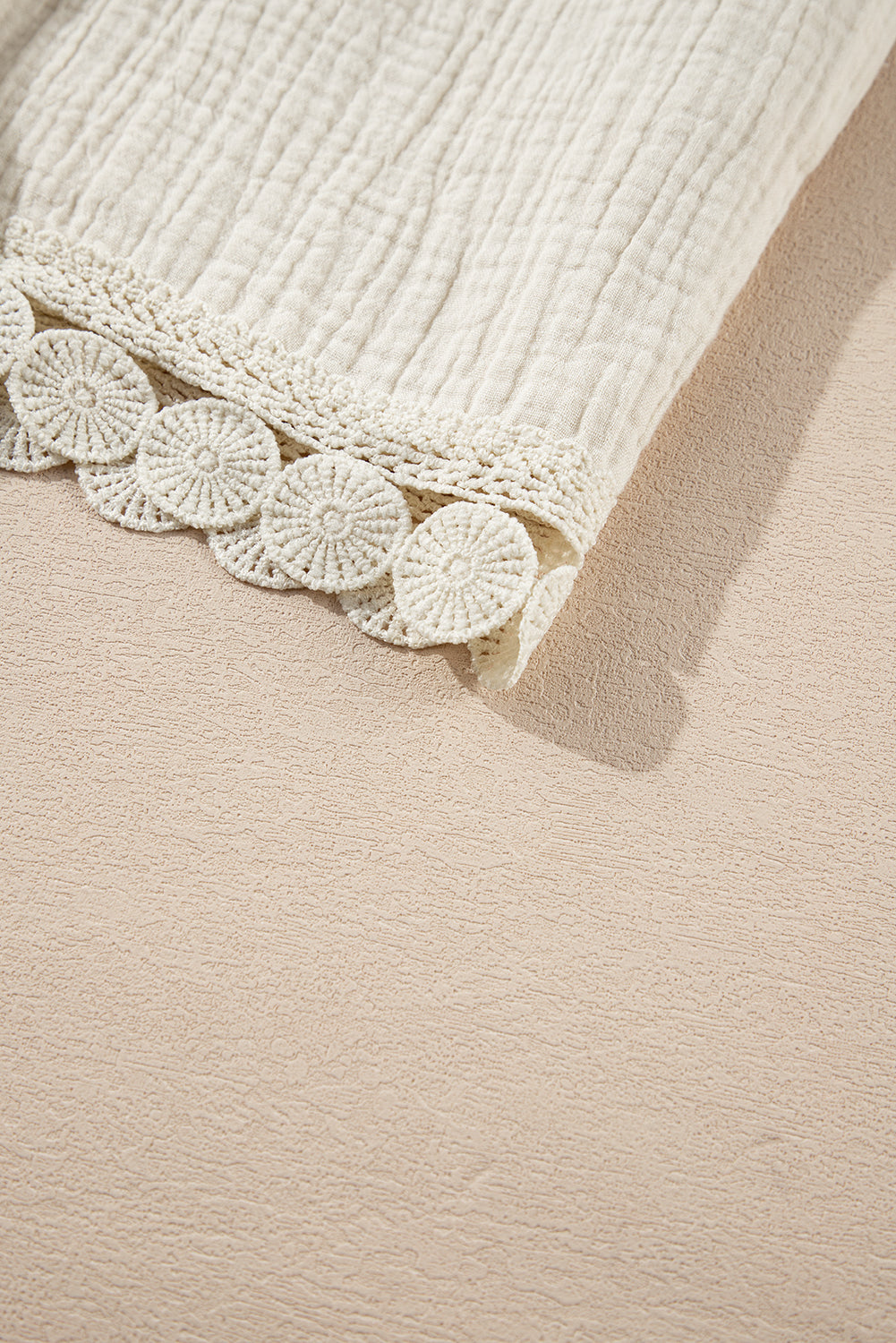 Apricot Textured Frilled Knotted High Waist Lace Hem Shorts
