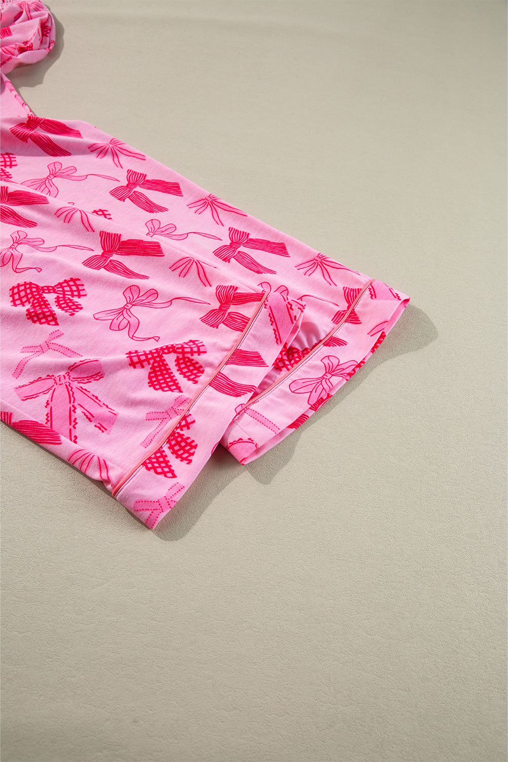 Pink Bow Print Half Sleeve Shirt and Shorts Pajamas Set