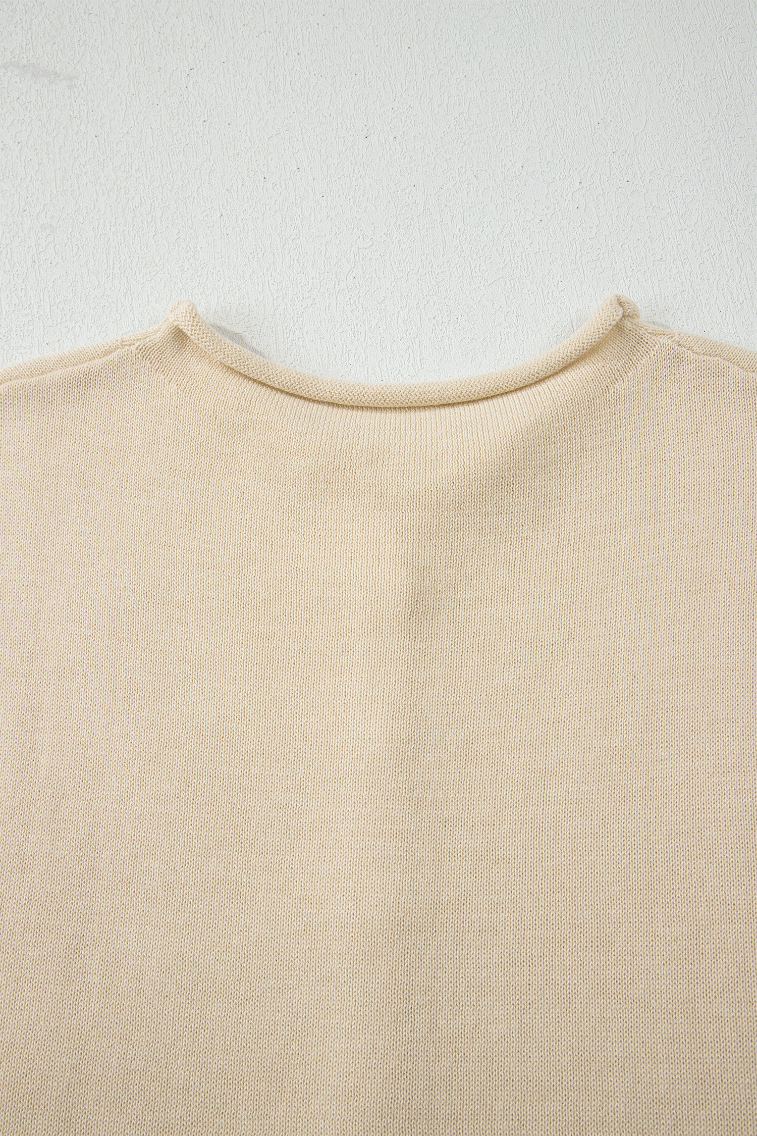 Apricot Buttoned Front Rolled Hem Cap Sleeve Sweater Top