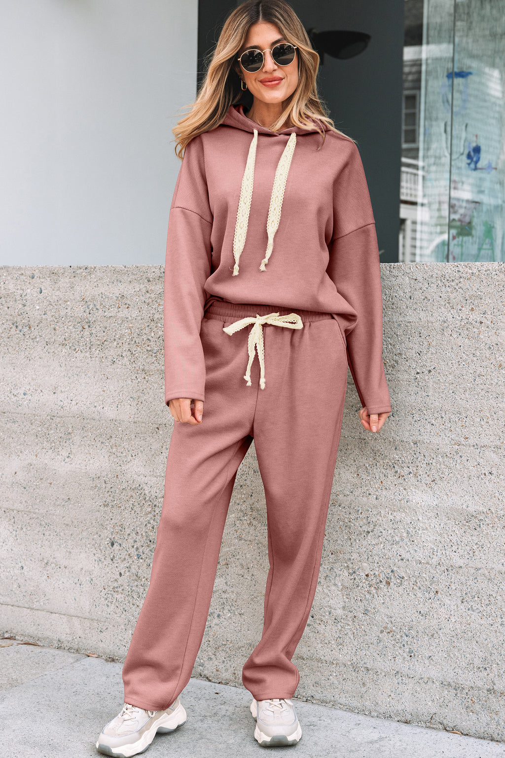 Gray Morn Corduroy Leopard Drawstring High Waist Trousers