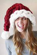 Dearlove Red Dahlia Color Block Pom Pom Decor Chunky Knitted Christmas Hat