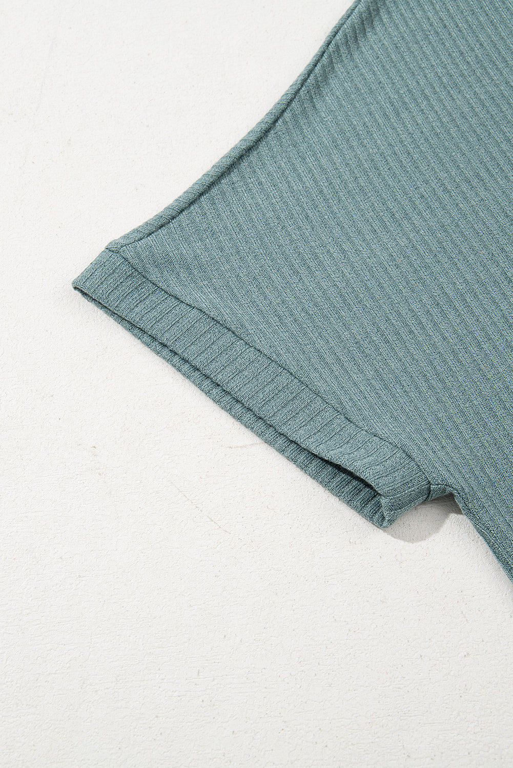 Moonlight Jade Oversized Ribbed Knit V Neck Dolman Short Sleeve Top