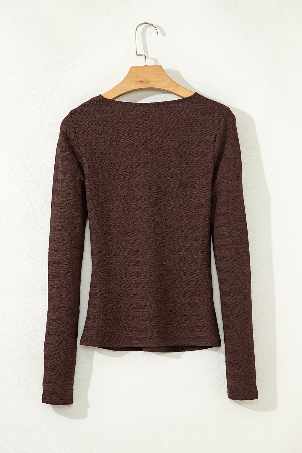Moonlight Jade Textured Twist Front V Neck Long Sleeve Slim Solid Color Top