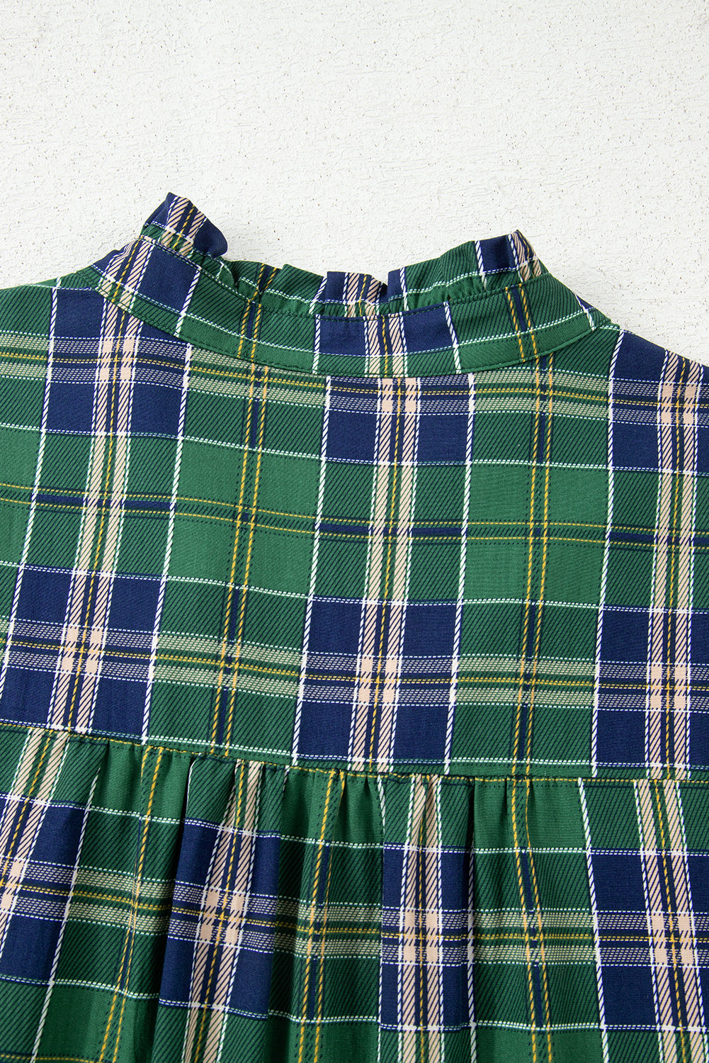 Green Plus Size Plaid Long Sleeve Notched Neck Shift Mini Dress