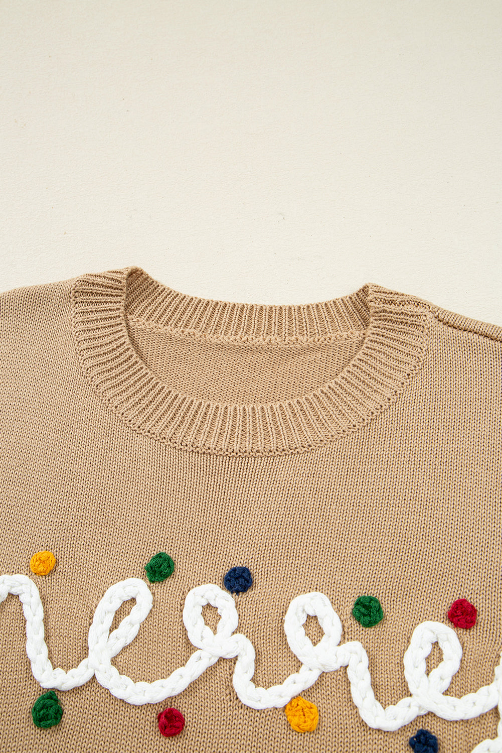 Smoke Gray Merry Colorful Dot Detail Christmas Drop Shoulder Sweater