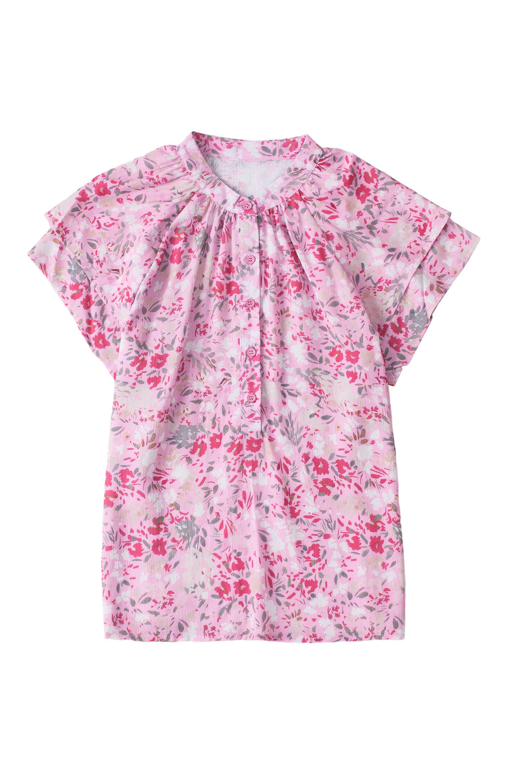 Multicolor Floral Print Wide Ruffle Sleeves Blouse