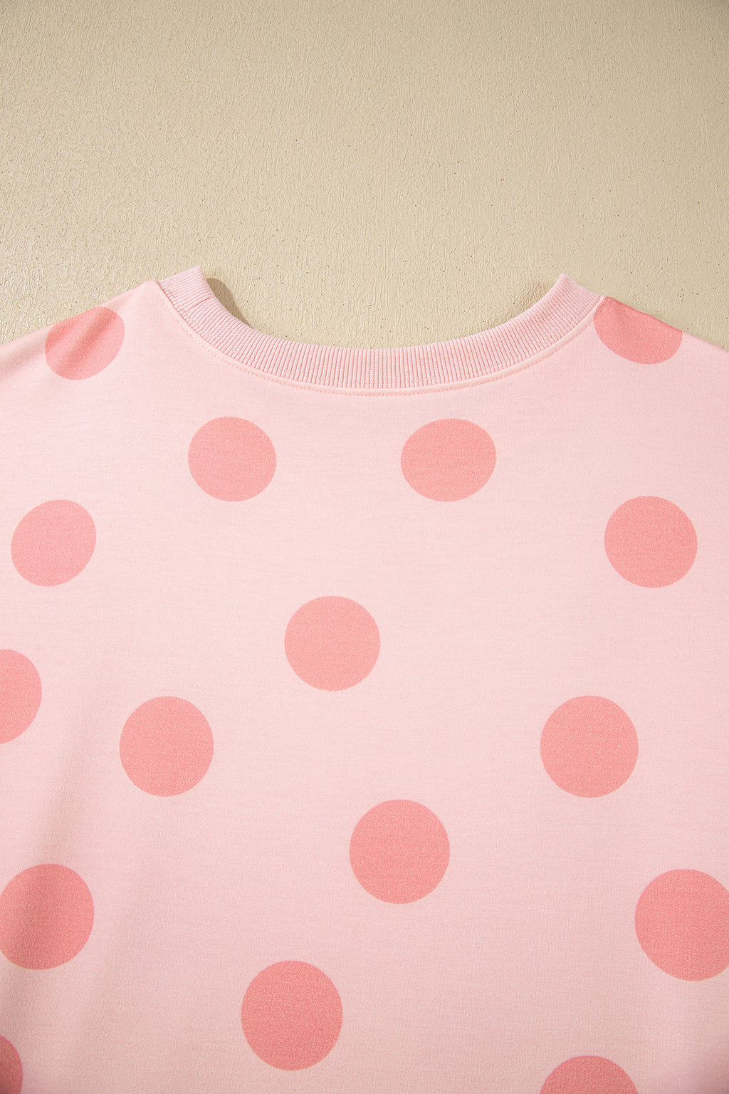 Beige Polka Dot Print Drop Shoulder Pullover Drawstring Jogger Pant Set