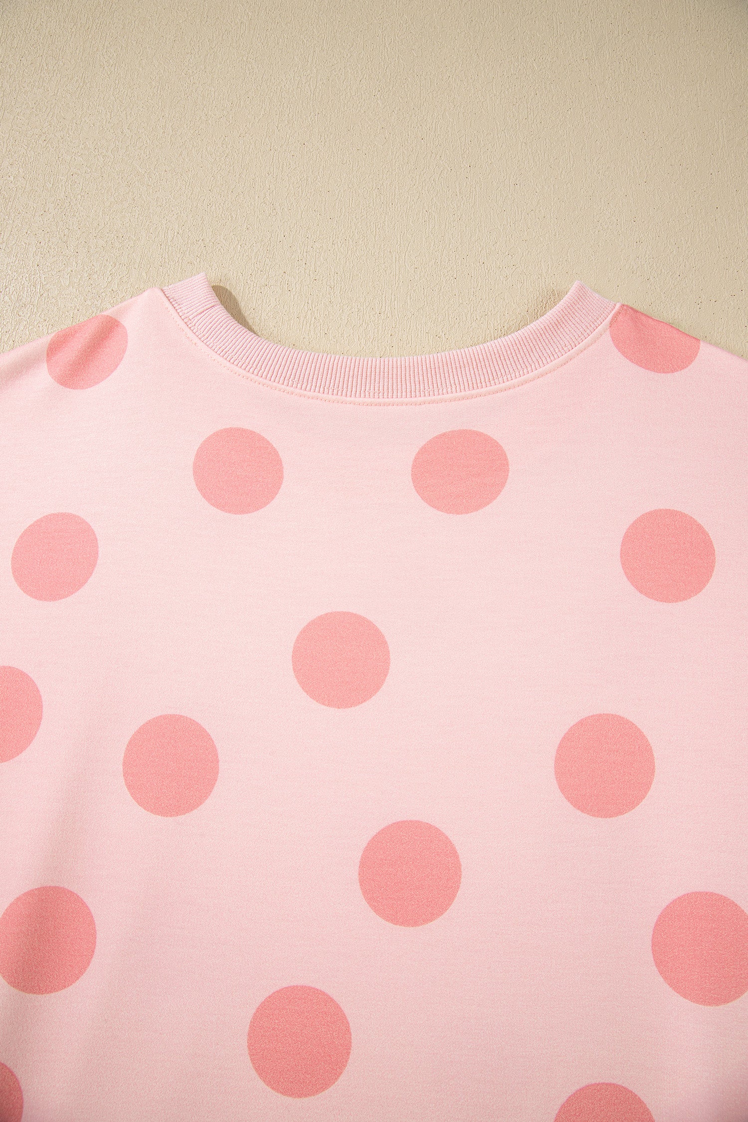 Beige Polka Dot Print Drop Shoulder Pullover Drawstring Jogger Pant Set