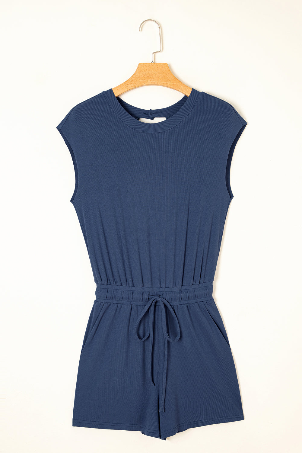 Bristol Black Knit Open Back Cap Sleeve Drawstring Elastic Waistband Romper