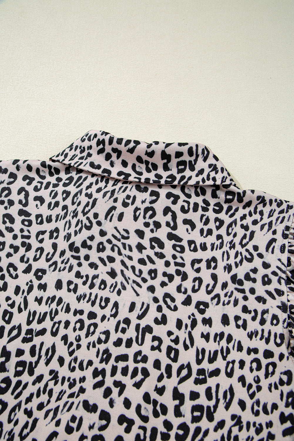 Brown Leopard Half Zipper Collared Ruffled Sleeve Top and Short Set