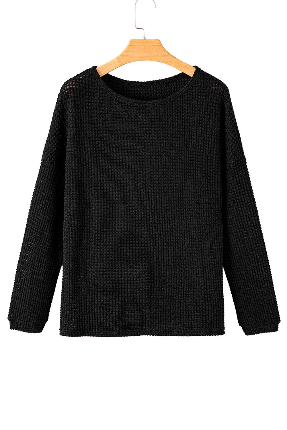 Green Waffle Knit Drop Shoulder Long Sleeve Top