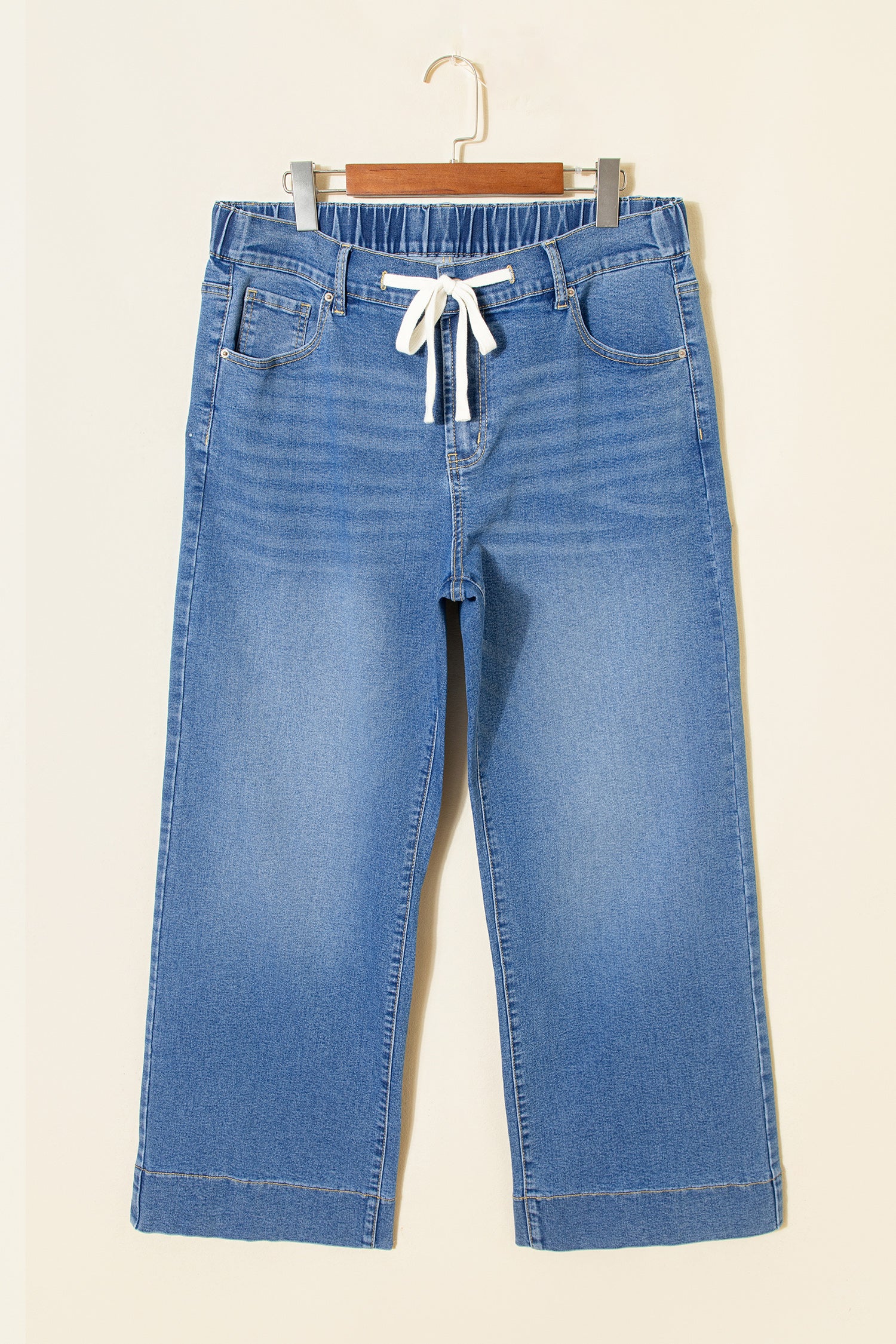 Blue Acid Wash Contrast Lace-up Plus Size Jeans