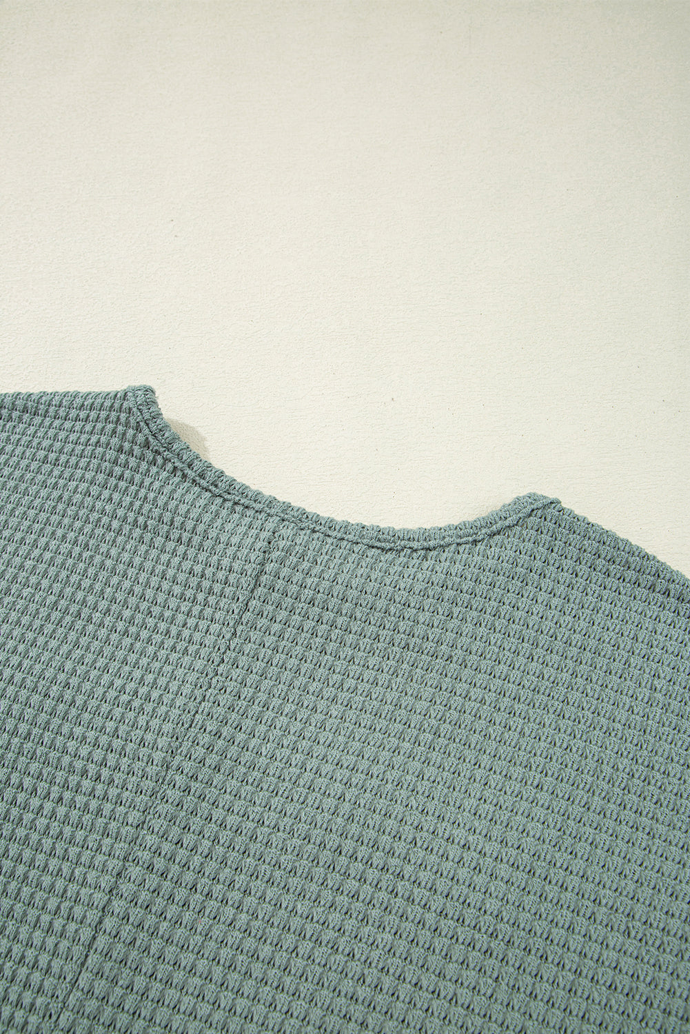 Mist Green Lace Patchwork Waffle Short Sleeve Top