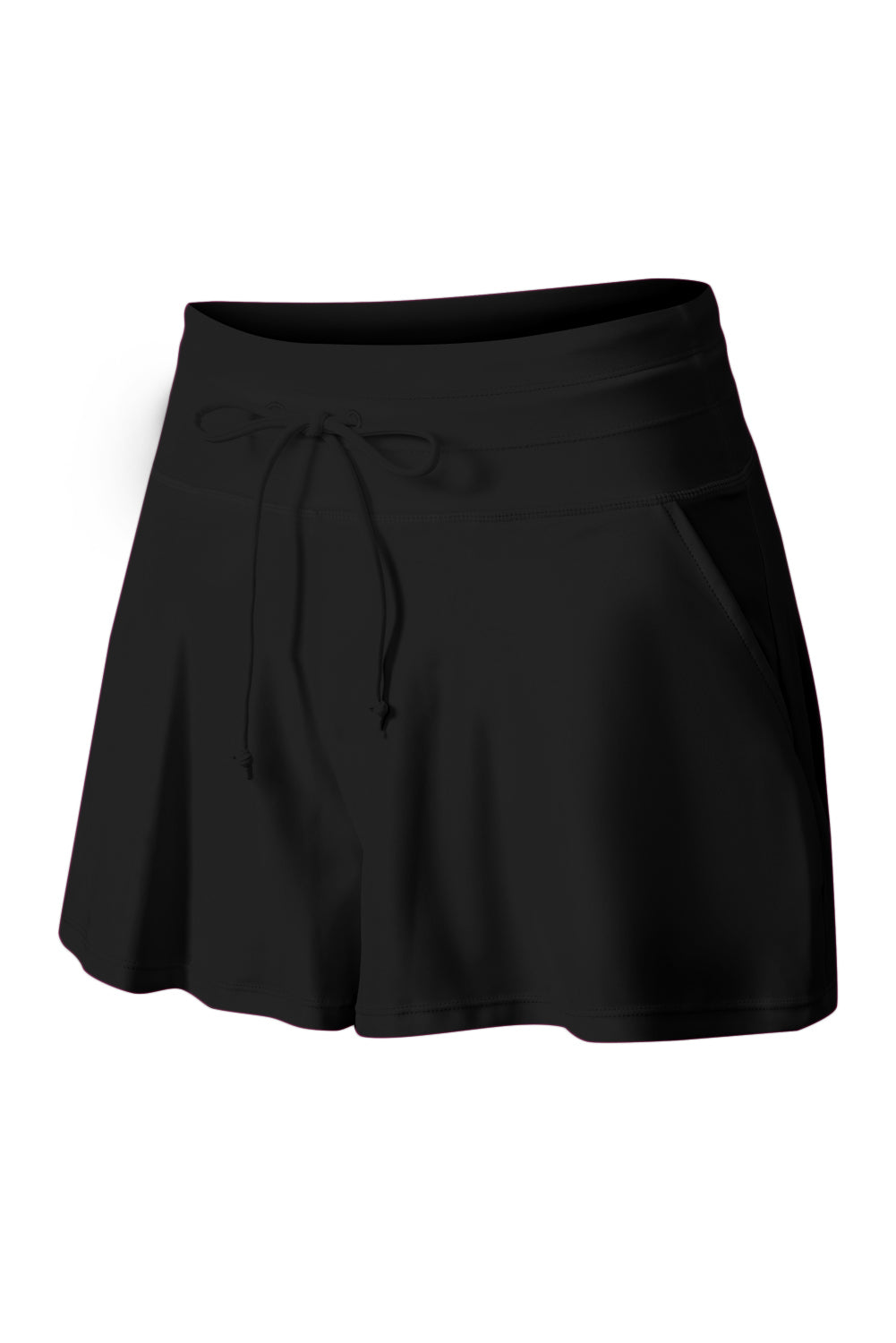 Black Drawstring Wide Leg Swim Shorts