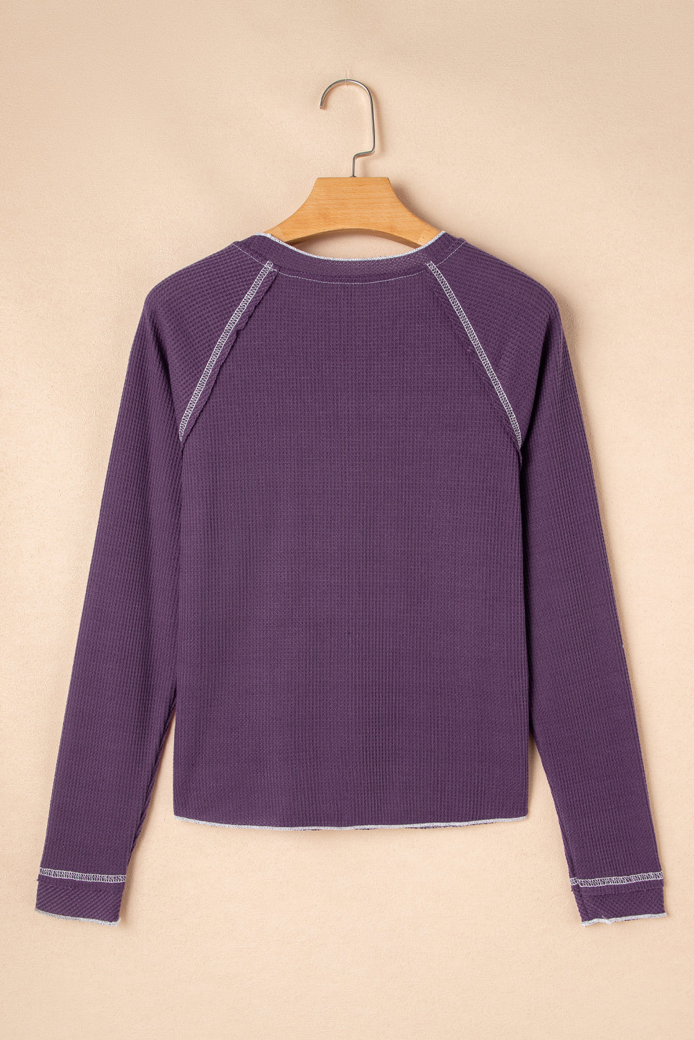 Smoke Gray Textured Round Neck Long Sleeve Top