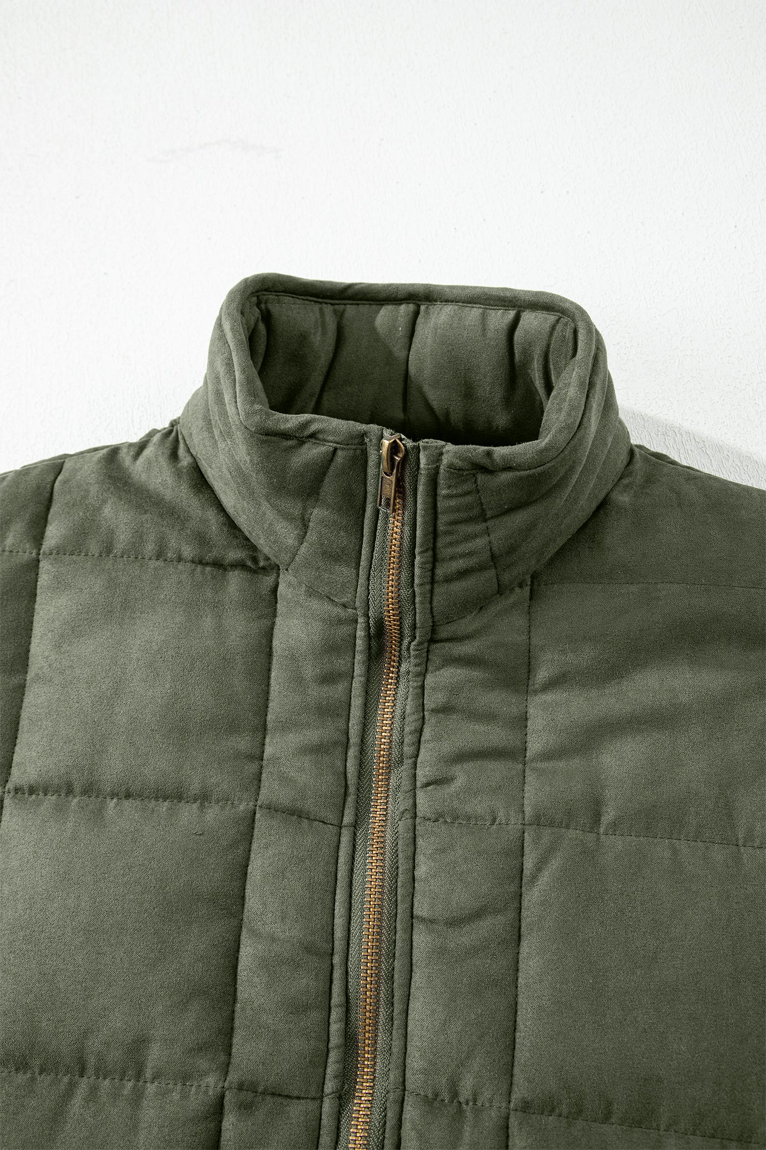 Khaki Zip-Up Pocket Quilted Jacket