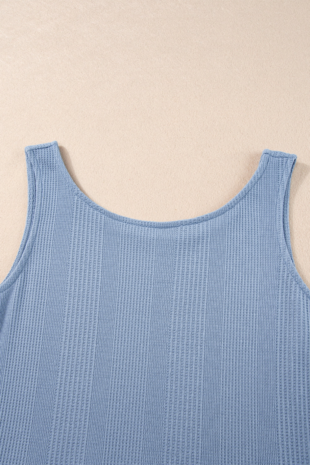 Beau Blue Solid Color Ribbed Ruffle Tank Top and Pants Set