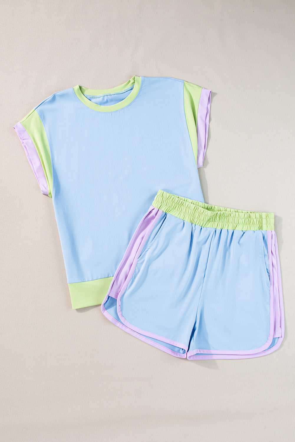 White Color Block Detail Casual Two-piece Set