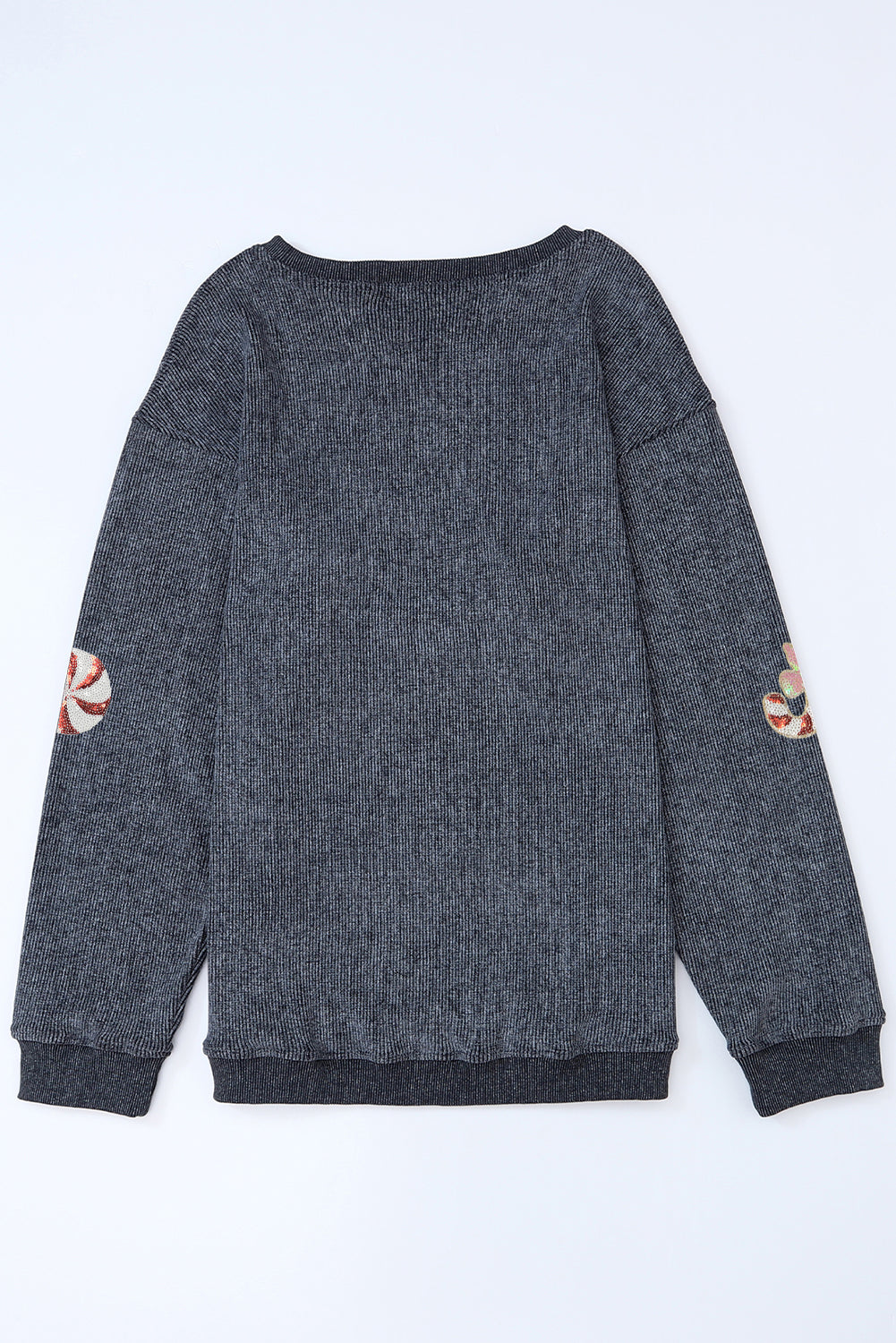 Gray Twisted Rib Christmas Santa Sequin Graphic Drop Shoulder Sweatshirt