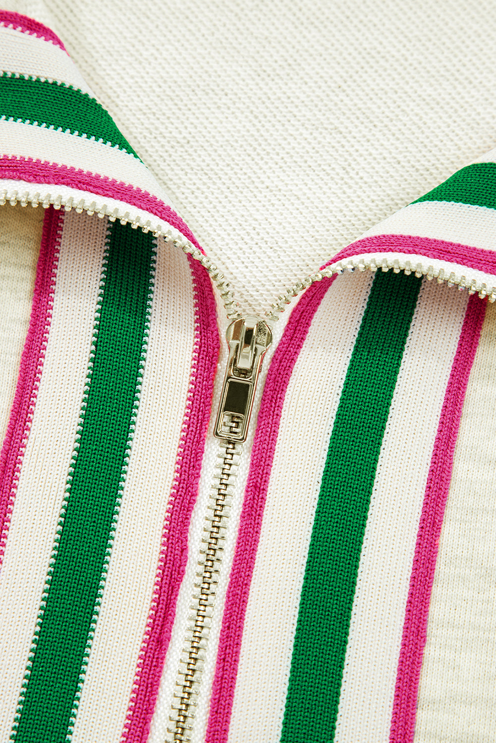 Light Grey Contrast Striped Patchwork Zip Collar Pullover Sweatshirt