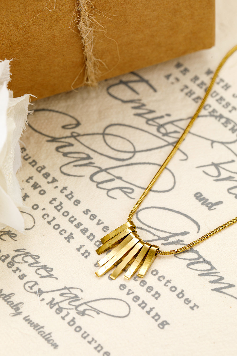 Gold Asymmetric Bar Pendant Plated Alloy Necklace