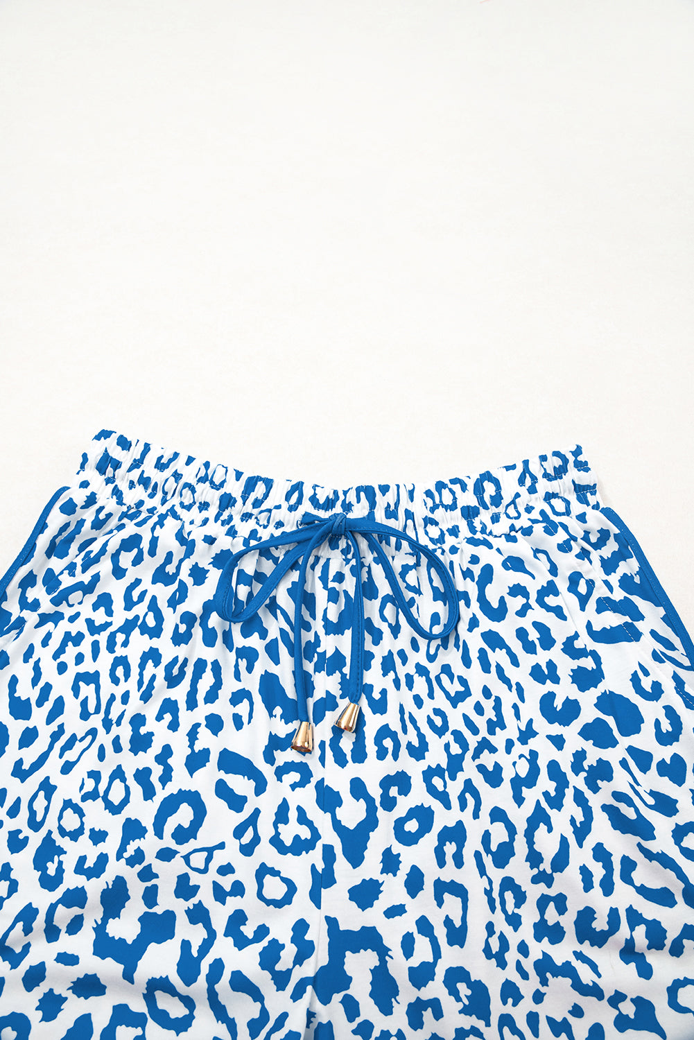 White Leopard Elastic Waistband Lace up Contrast Trim Casual Shorts