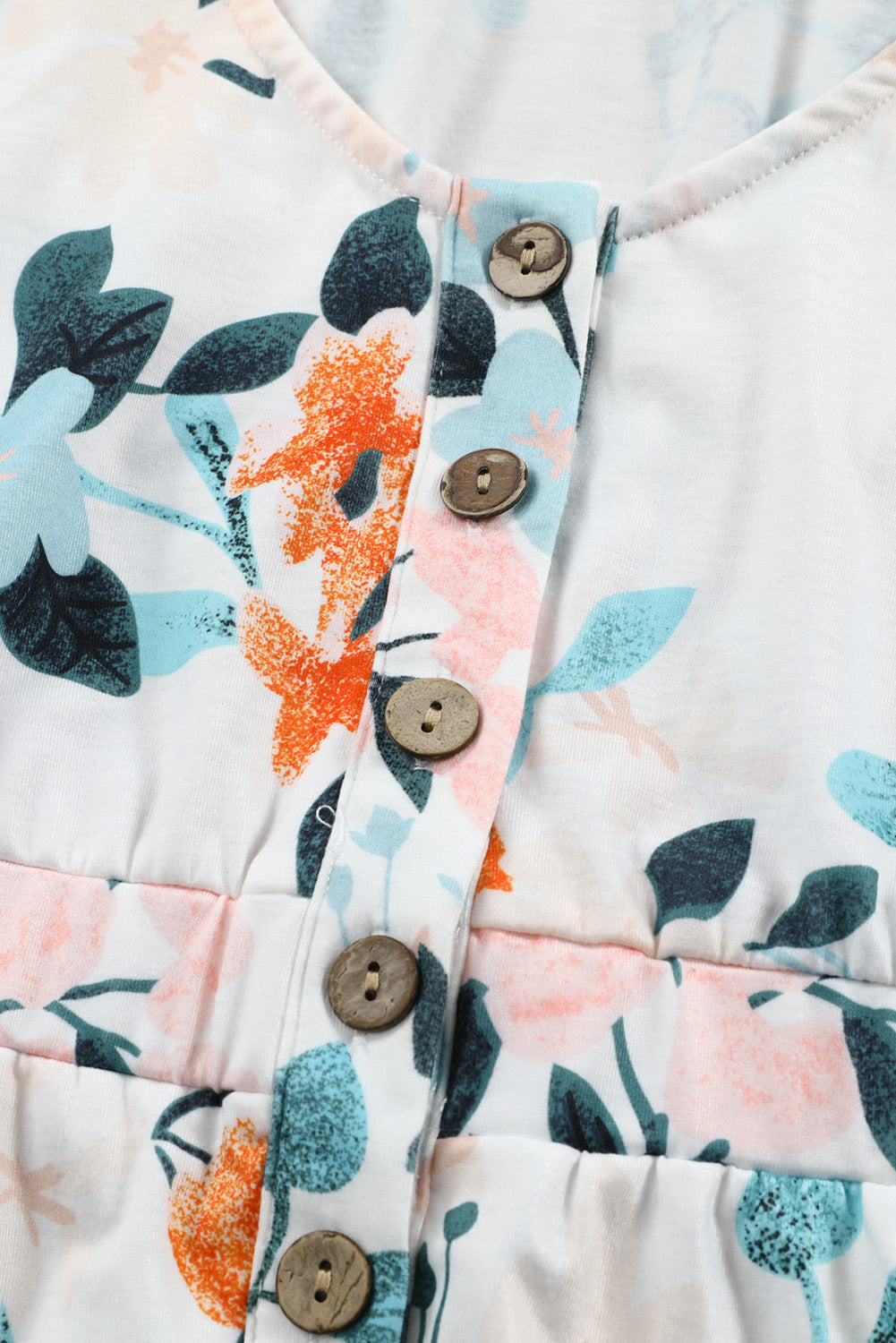 White Gray Floral Printed Sleeveless Button Up High Waist Mini Dress