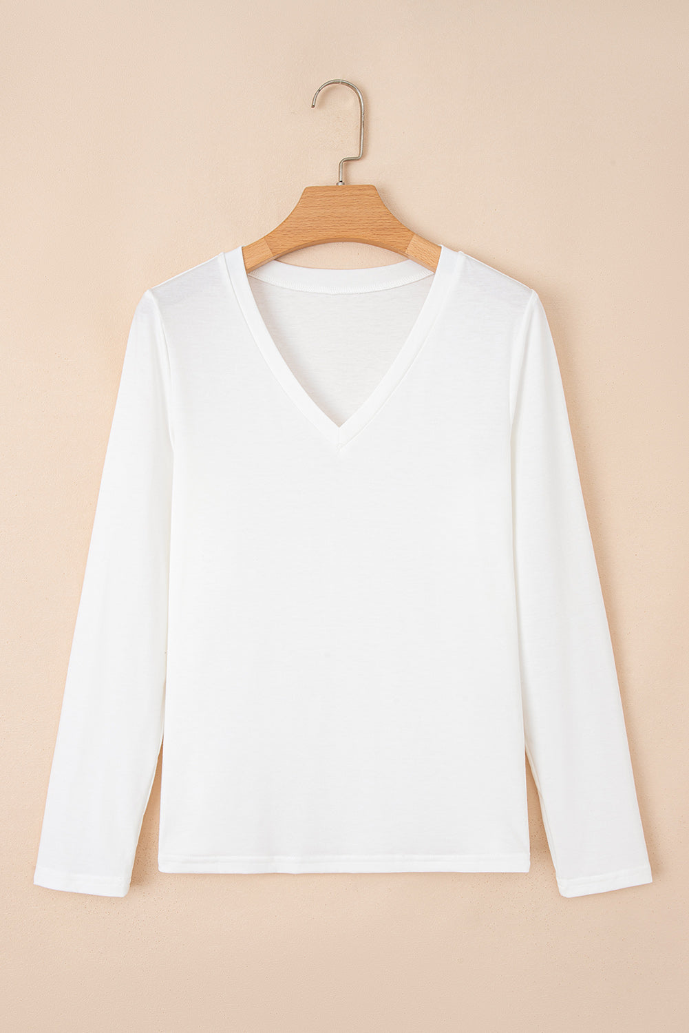 Grass Green Solid Color V Neck Long Sleeve Stretchy Top