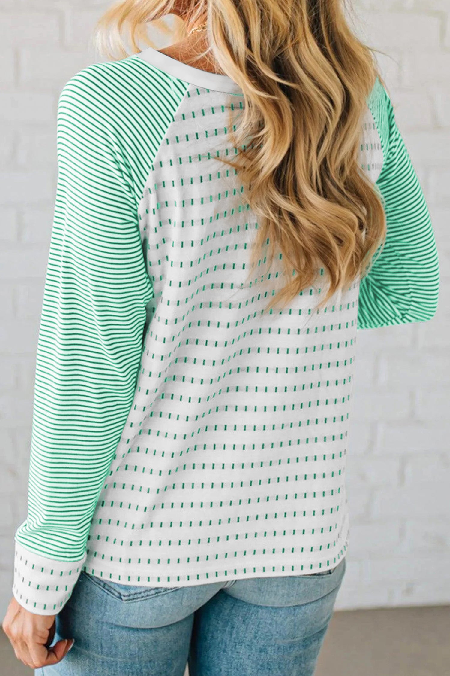Green Stripe Contrast Raglan Sleeve Sequin St Patricks Element Top