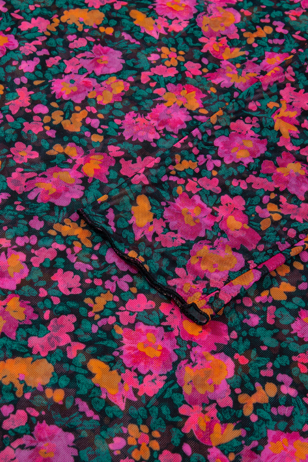 Rose Retro Floral Printed Mesh Short Sleeve Top