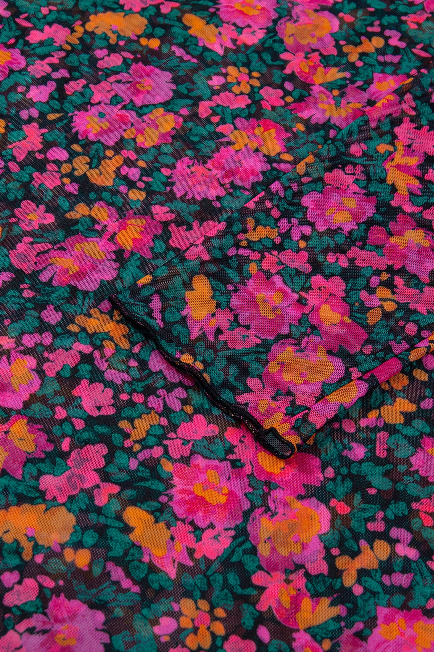 Rose Retro Floral Printed Mesh Short Sleeve Top