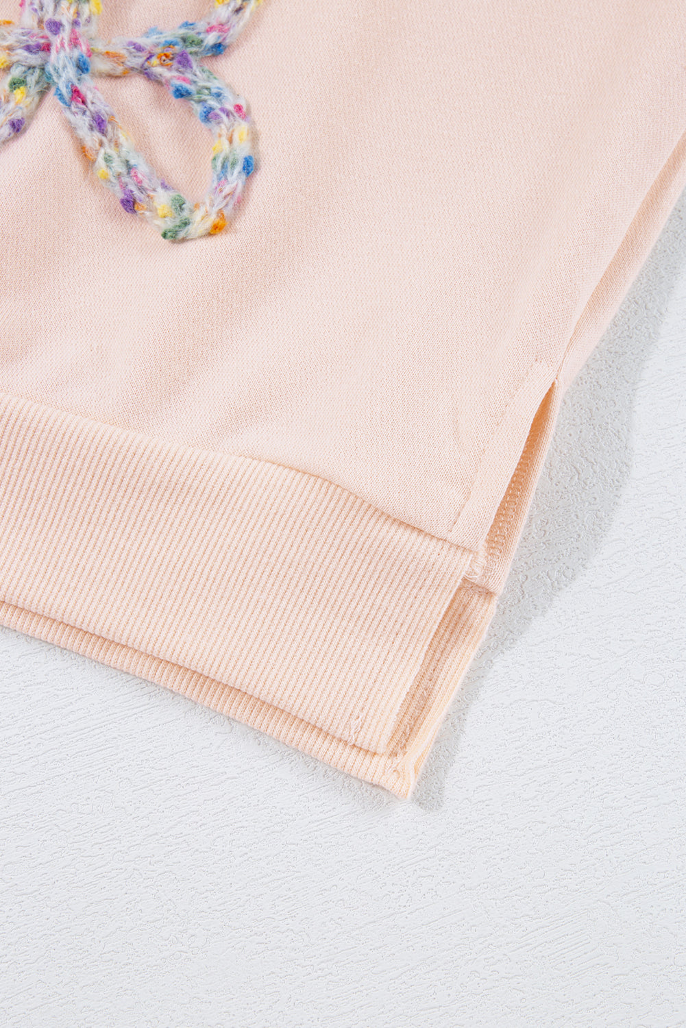 Light Pink Embroidered Bow Lantern Sleeve Oversized Pullover Sweatshirt