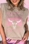 Smoke Gray Cowboy & Beer Western Graphic Mineral Wash Tank Top