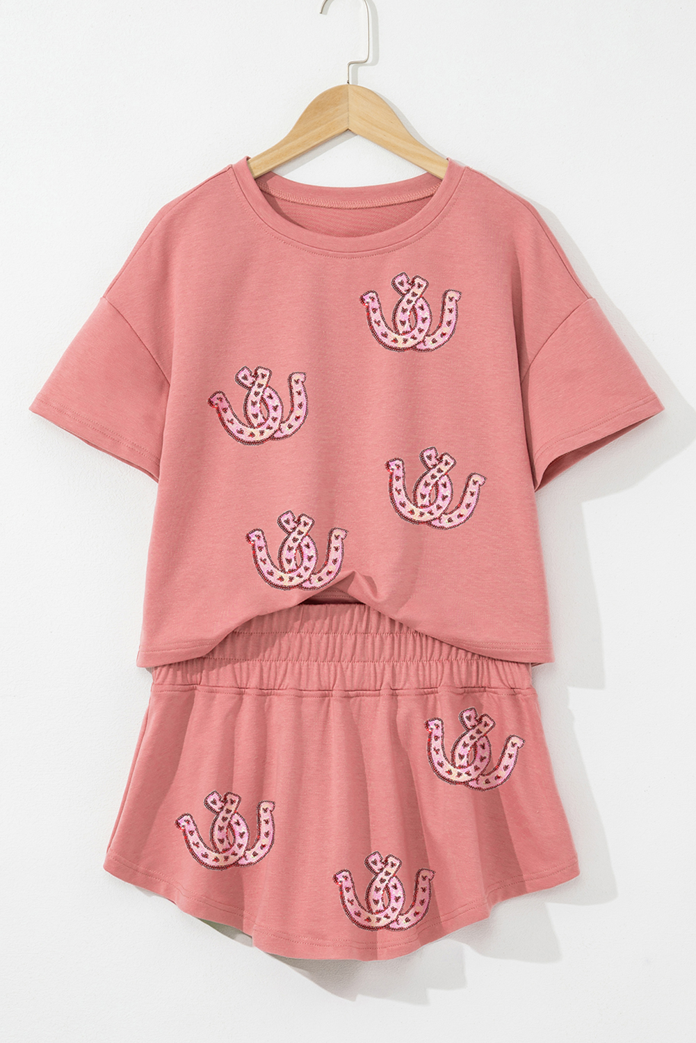 Blossom Sequin Horse Shoe Cropped Tee and High Waist Skort Set