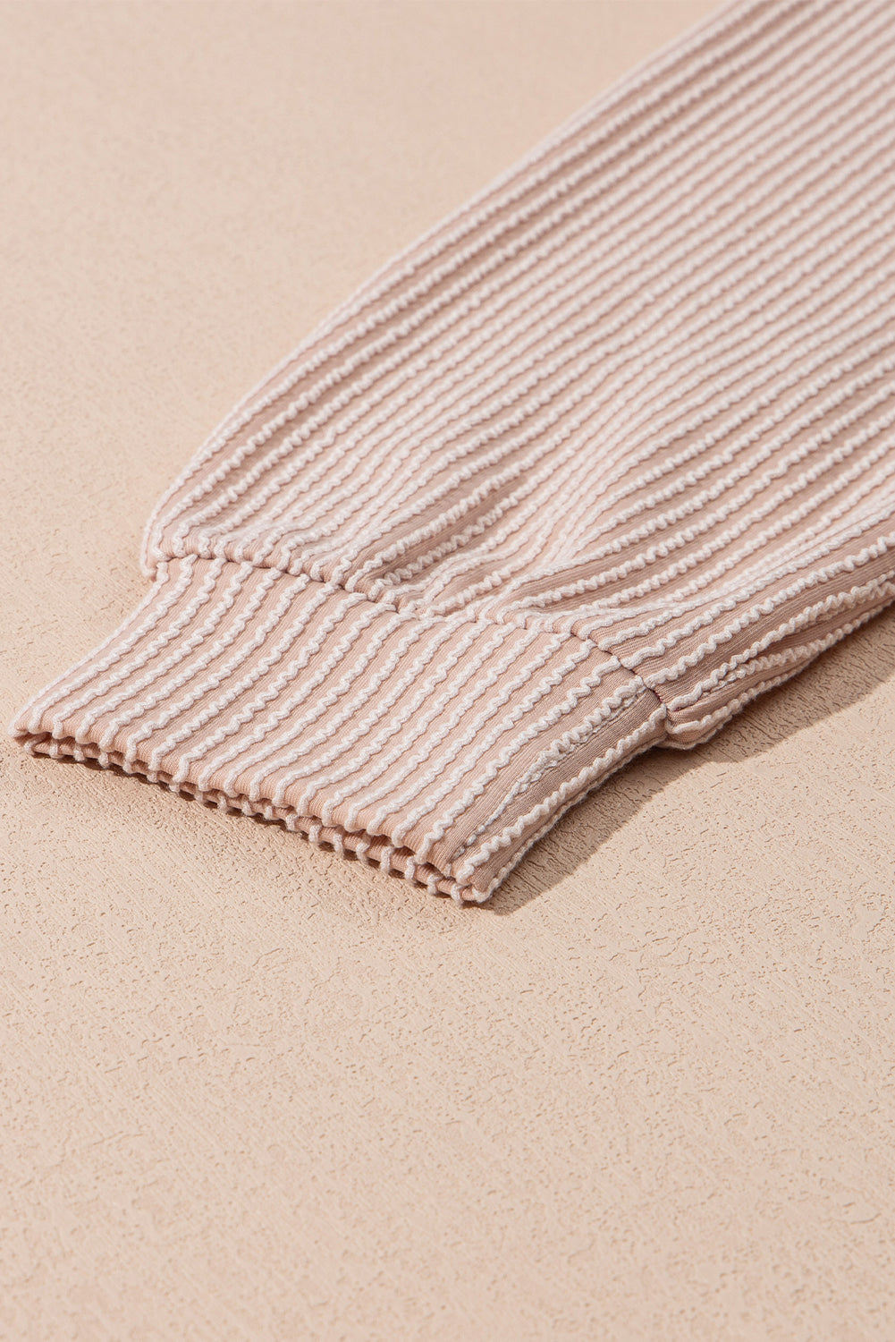 Pink Corded Colorblock Half Placket Pullover Sweatshirt