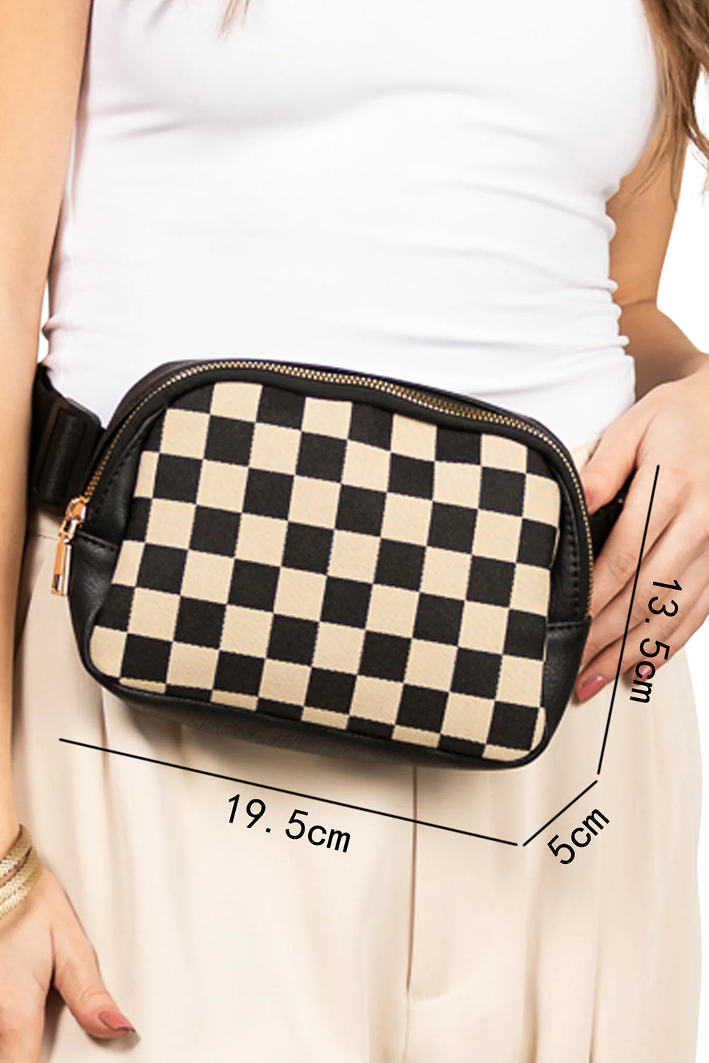 Coffee Faux Leather Checkered Patchwork Crossbody Waist Bag
