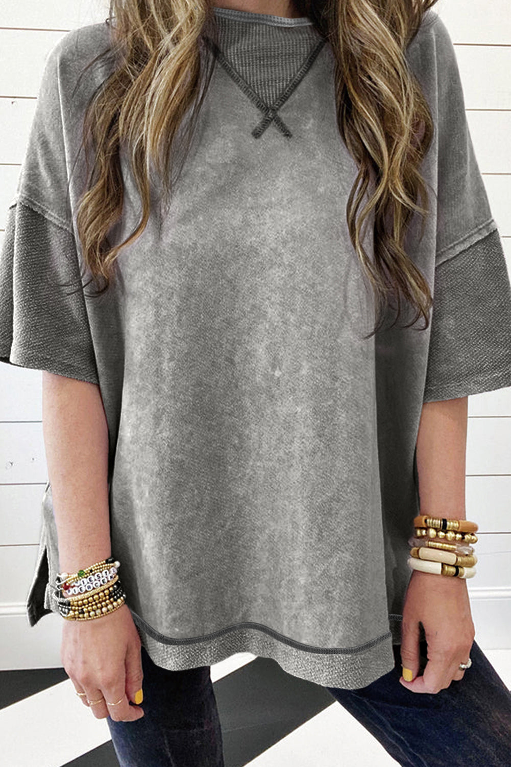 Orchid Petal Mineral Wash Drop Shoulder Pullover Sweatshirt